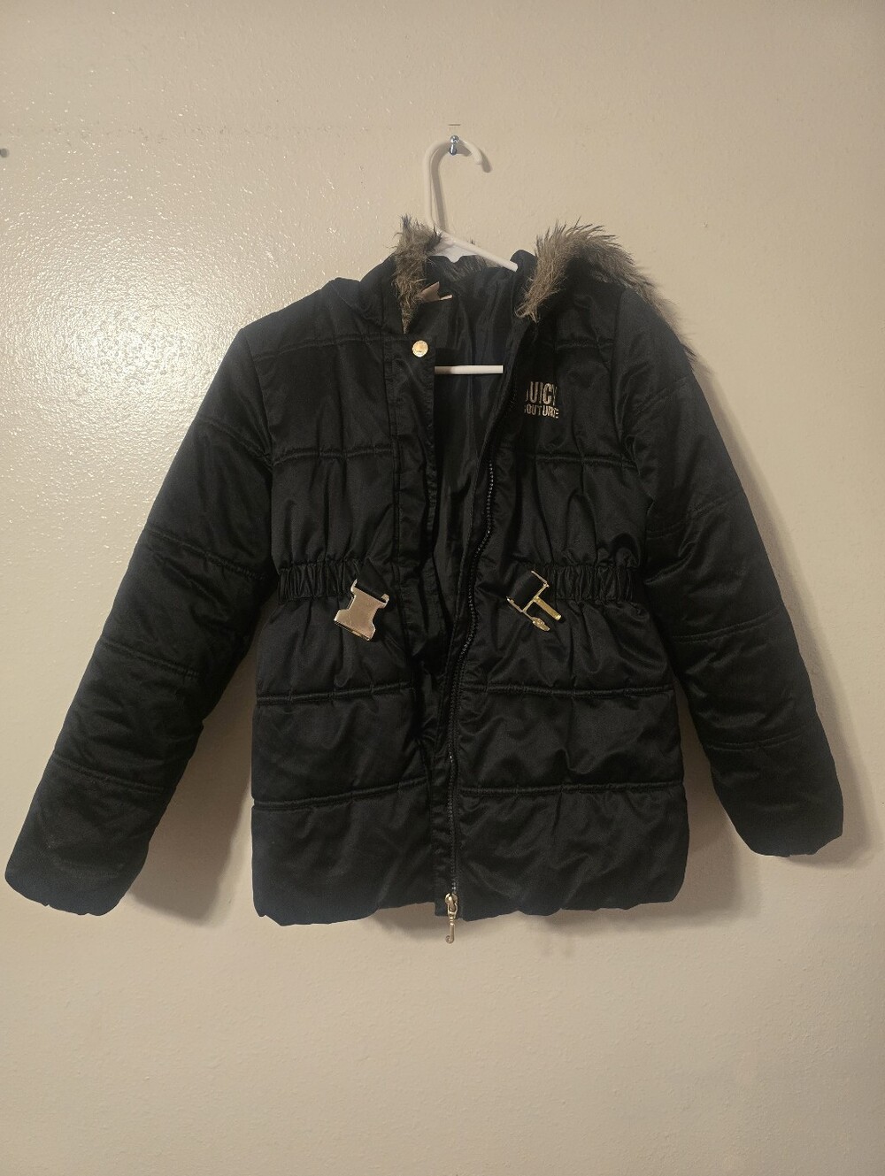 Juicy Couture Girls Black Puffer Jacket Coat Size 8/10 M Flaws As-Is